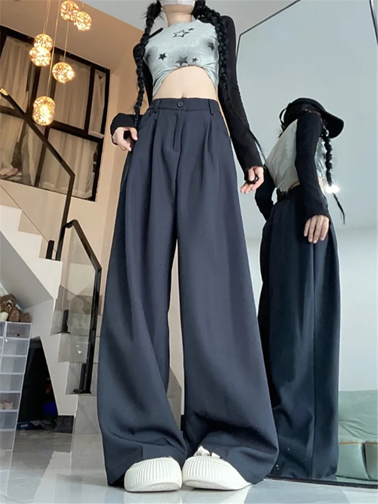 

Grey casual suit pants for women in spring, small and loose, high waisted, slimming straight leg pants with a drooping feeling,