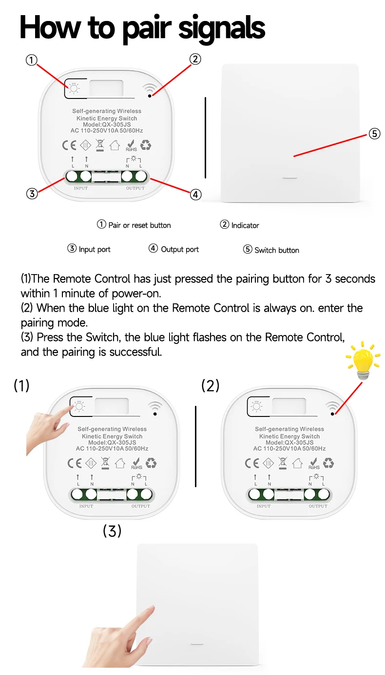 Outdoor Waterproof 1/2/3 gang Self Powered Kinetic Energy Switch S8102d6bd02db472995728ec489655b32v