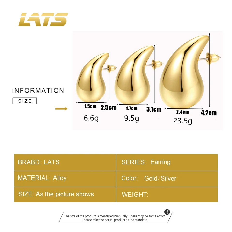 LATS Plate Gold Color Chunky Waterdrop Dupes Drop Earrings for Women Personality Glossy Teardrop Earring Jewelry Gift drop earrings,dome teardrop earrings