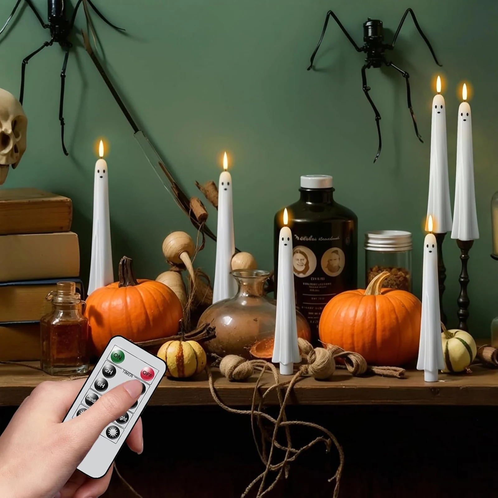 Ghost Shaped Ghost Taper Candles Battery Operated 2/4/6 Pack LED Candles Set with Remote and Timer for Wedding Party Home Decor