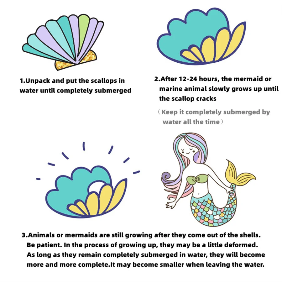 Soaking in water and hatching mermaid toys, children's ocean simulation animal shells, boys and girls creative festival birthday 4