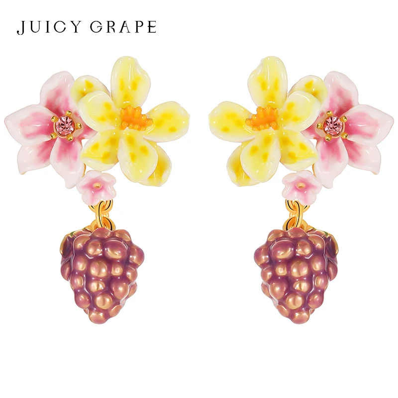 Juicy Grape Enamel Flower Grape Orecchino Per Le Donne 925 Silver Pin Smaltato A Mano Placcato Oro 18 Carati Regalo Di Compleanno Regalo Di Gioielli P