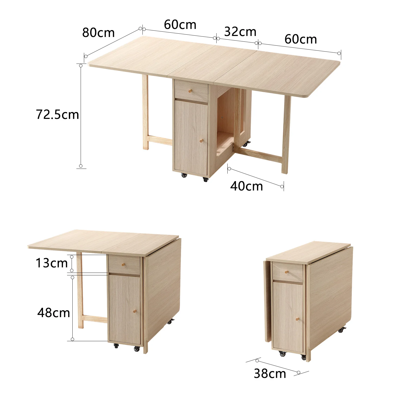 Wooden Drop Leaf Table With Folding Chairs Stored Inside Folding