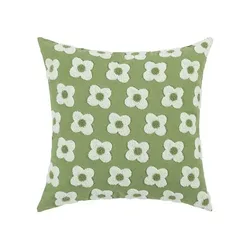 Chic Floral Embroidered Pillow Cover - Decorative Cushion for Sofa or Bedroom Decor (Green)
