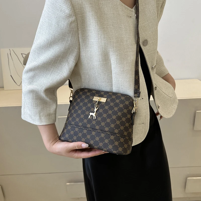 Retro Print Crossbody Bag For Women PU Leather Versatile Small Shoulder Handbag Purse Ladies Luxury Design Shell Messenger Bag