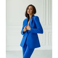 Chic Solid Women Suits Fashion Peak Lapel One Button Wedding Party Tuxedo Basic Simple Casual Smart Daily Female Pants Sets 2
