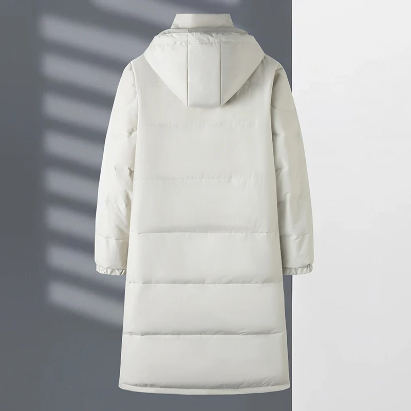 Winter Long Down Jacket Men's Simple Fashion Thickened Warm 90% White Duck Down Parka Women Quality Cold-proof Hooded Coat