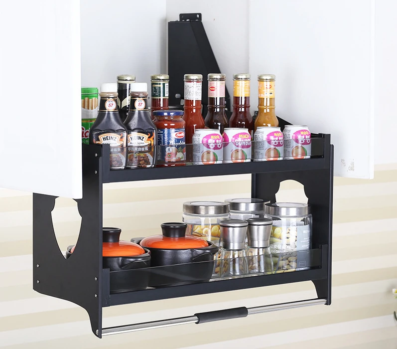 

Hanging cabinet lifting basket kitchen cabinet space aluminum wall cabinet pull-down seasoning basket storage elevator