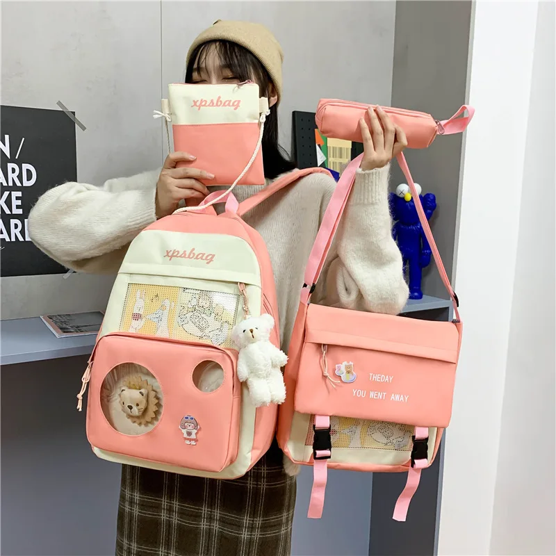 

4pcs Set Canvas Schoolbag 2023 New Student Bag Casual Backpacks