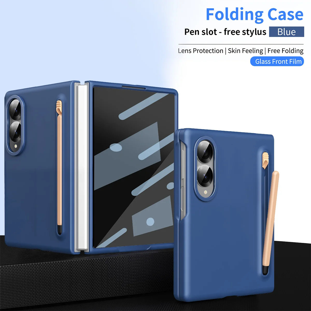 Premium Skin-Feel Folding Phone Case with Stylus Holder