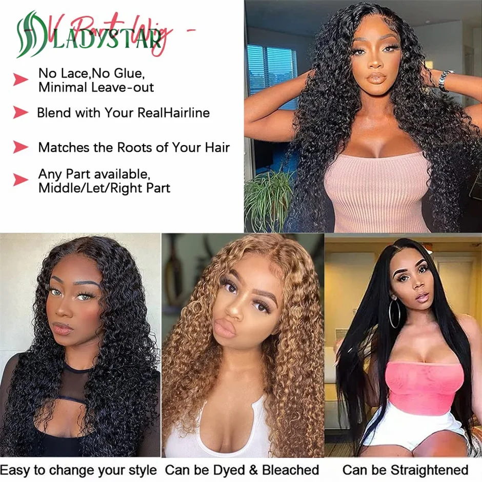 U Part Wig Human Hair No Leave Out Brazilian Water Wave Human Hair Wigs for Women U Part Deep Curly Wigs Glueless Wig