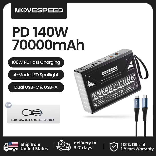 MOVESPEED Z70 Pro Large Capacity Power Bank 140W Max Fast Charge Laptop External Battery Charger for MacBook Pro Outdoor Camping