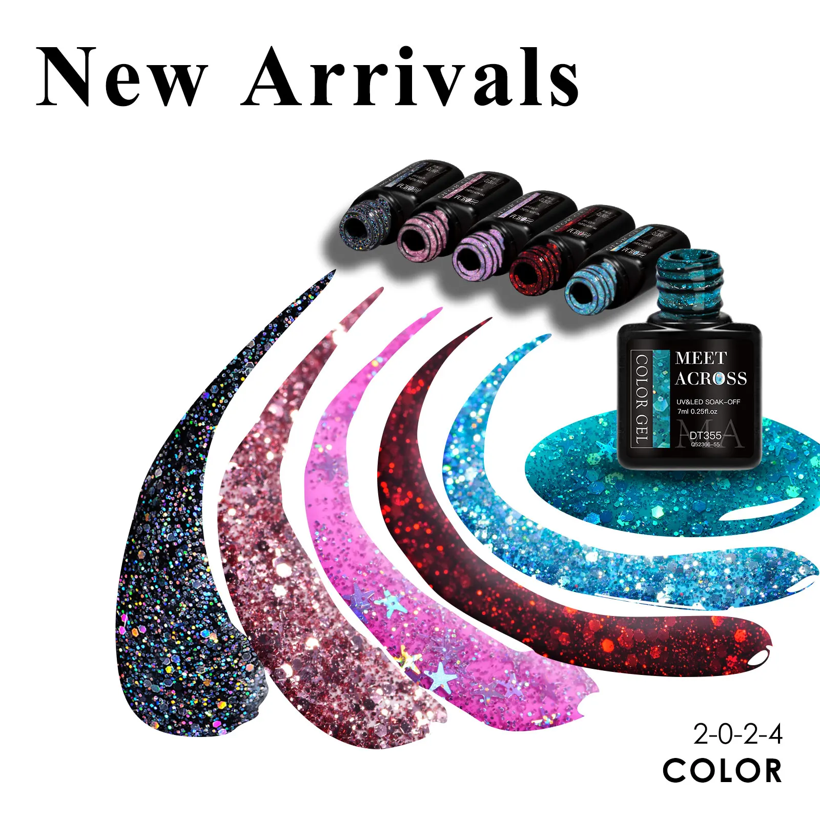 MEET ACROSS 7pcs Glitter Gel Nail Polish Set Nude Pink Reflective Soak Off UV Gel Kit Varnish Nail Supplies Manicure DIY Design 2
