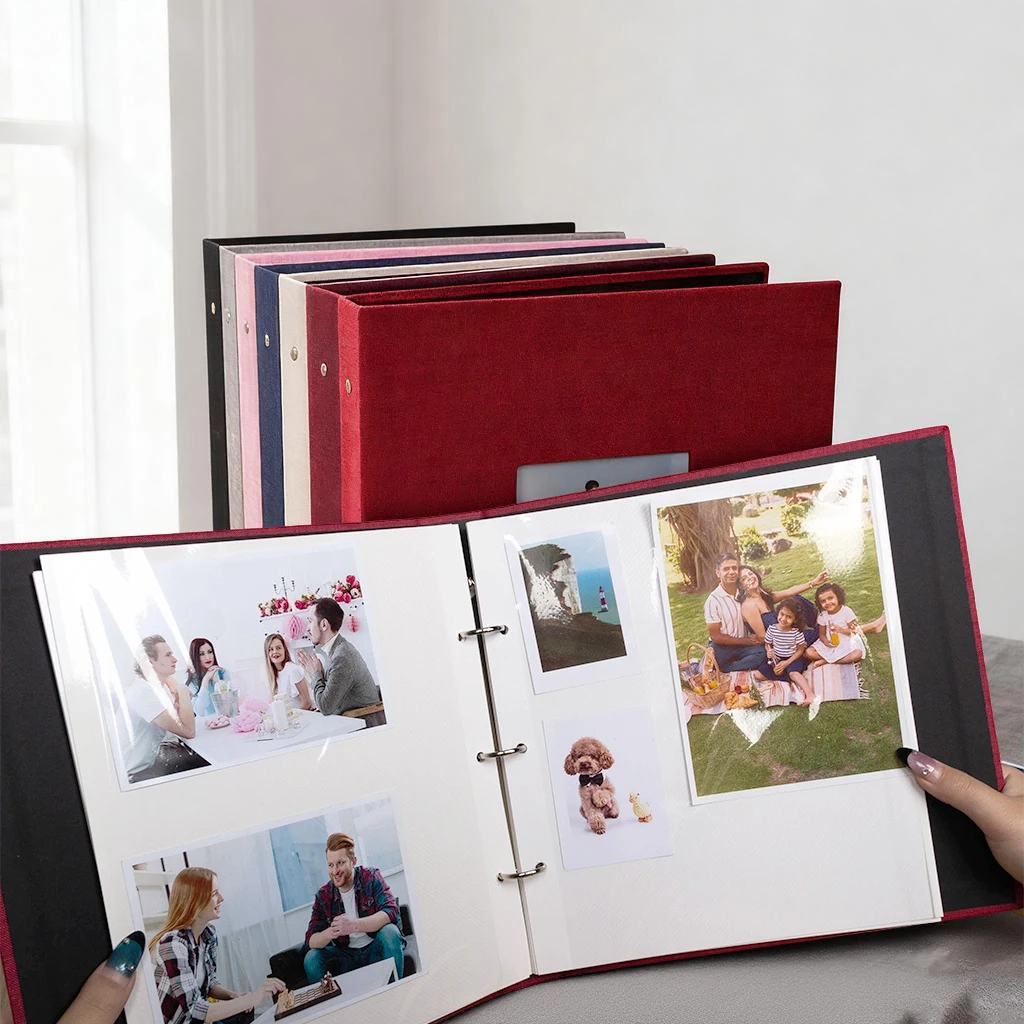 Elegant Self-Adhesive Photo Album with Window Cover - White Fabric Pages, 40-Page Capacity - Ideal for Weddings, Travel, and Baby Memories