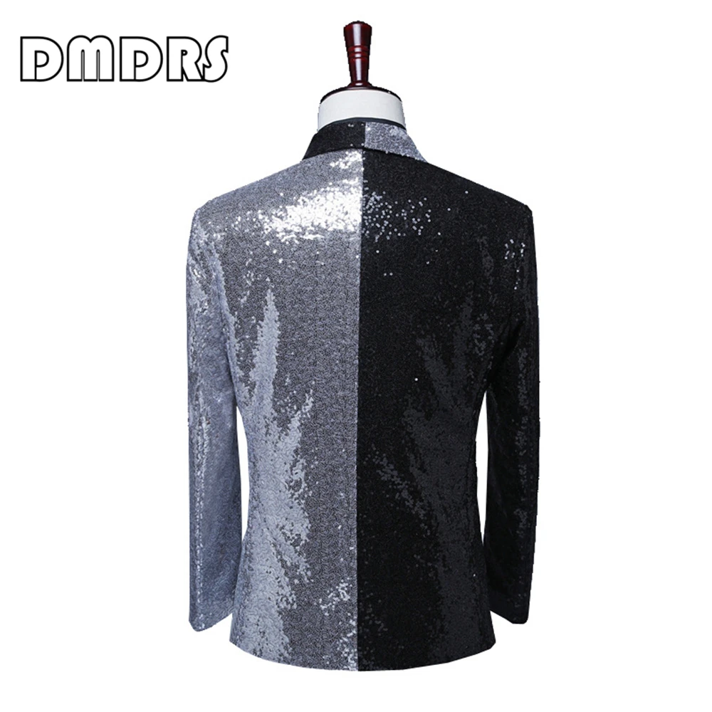 Patchwork Color Sequined Mens Suit Blazer Fashion Glitter Men's Jacket One Button Groom partyProm Dresswear