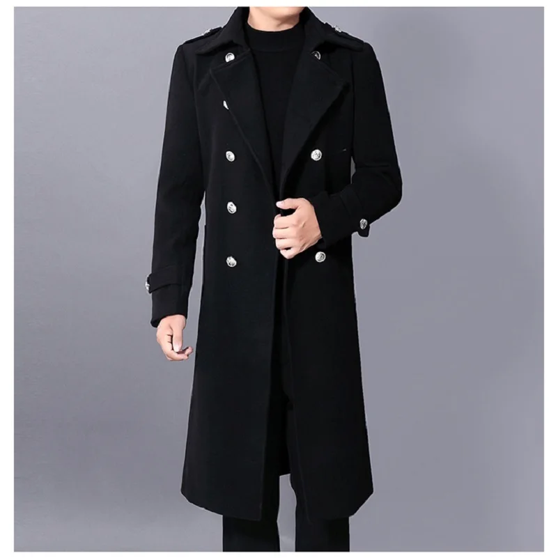 Trench Coat Waterproof Windbreaker Jacket Casual Men Jacket Long Dust Coat Men Winter Woolen Cloth Double Breasted Slim Casual Jackets Business Outwear