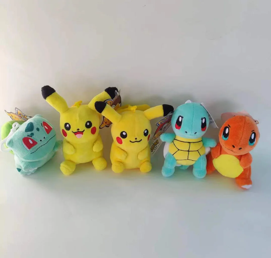 

5pcs Pokemon Squirtle Charmander Pikachu Plush Doll 12cm Pendant Stuffed Bulbasaur Pendant Keychain Plush Gift Toy