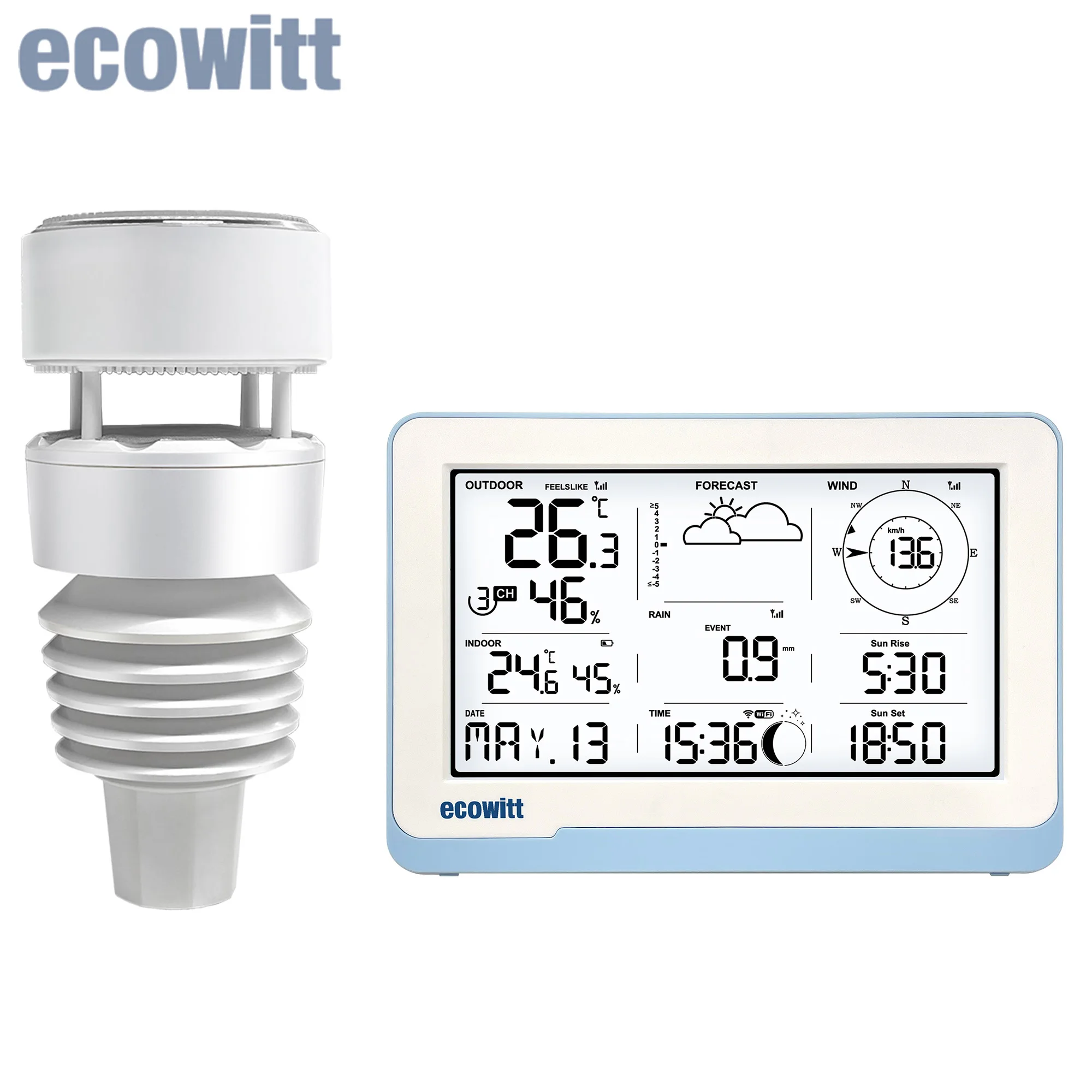 

Ecowitt WS3801 Wireless Weather Station, Measures Temperature Humidity Wind Speed/Direction Precipitation UV Light, Supports IoT