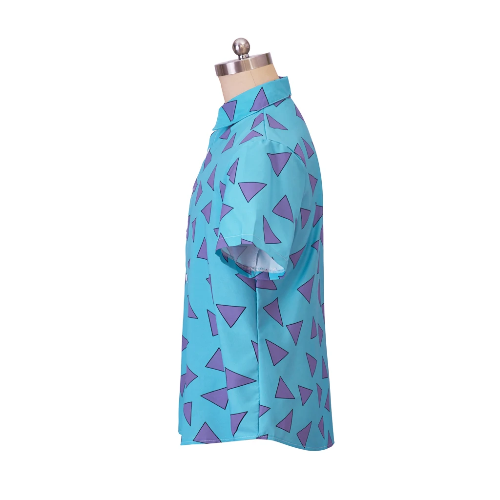 Rocko's Modern Life Cosplay Blue Hawaiian Shirt with Triangle Print - Short Sleeve Casual Button Down