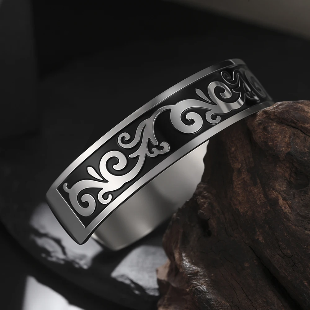 Dawapara Baum des Lebens und Arabeske Manschettenarmband Vintage Baum verstellbarer Armreif Schutz Talisman Edelstahl Herrenschmuck – Detail 17