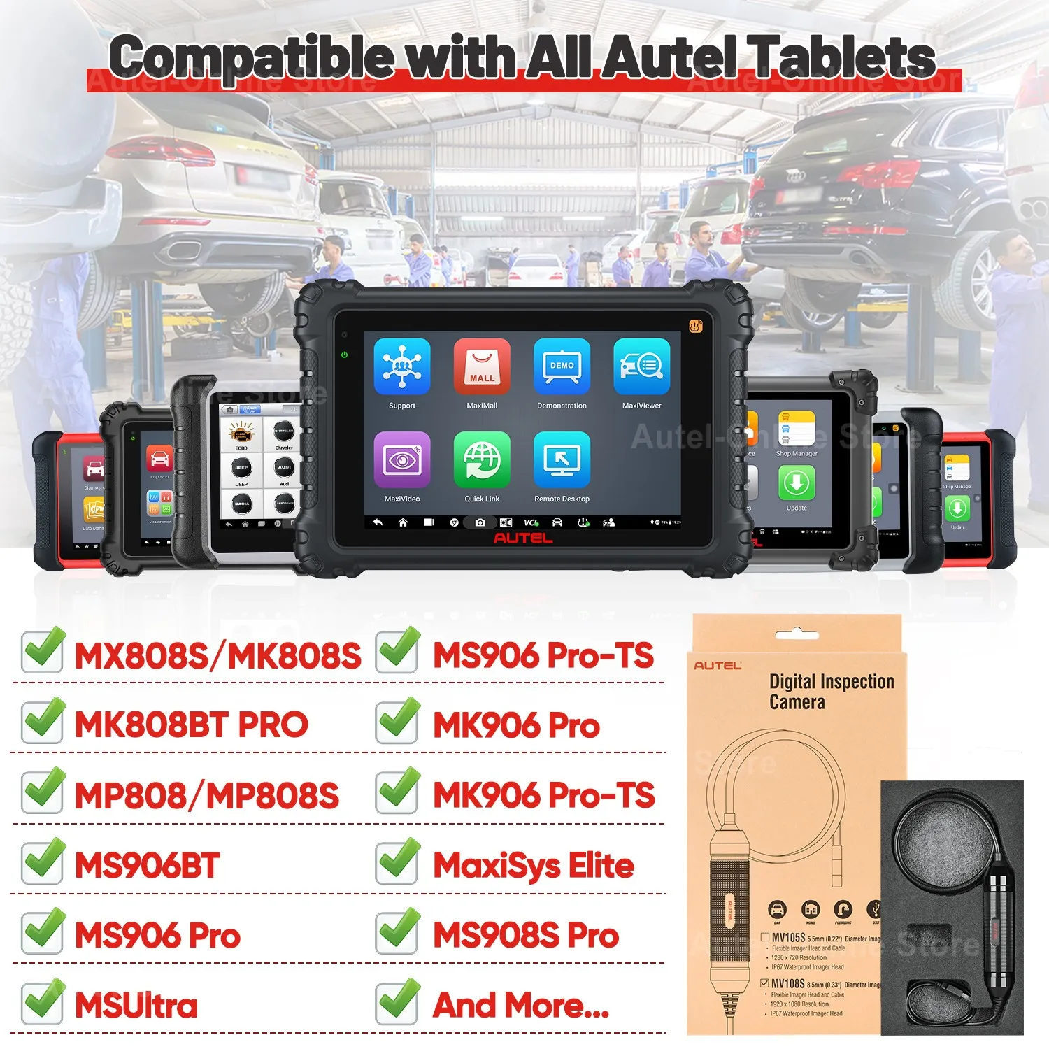 Autel MaxiVideo MV108S Camera MV108S Endoscope Inspection Tool 1920x1080 Resolution 8.5mm/0.33" Digital Inspection Camera 3