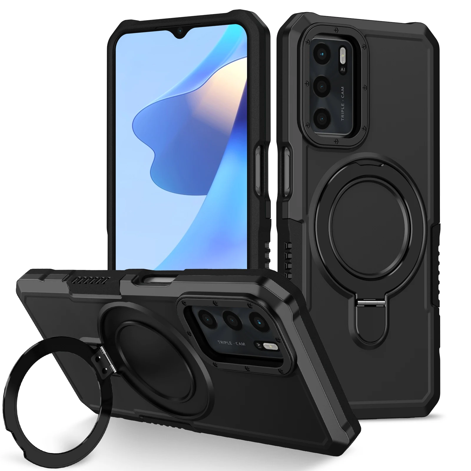 Shockproof Armor Ring Stand Case with Enhanced Durability and Versatile Design