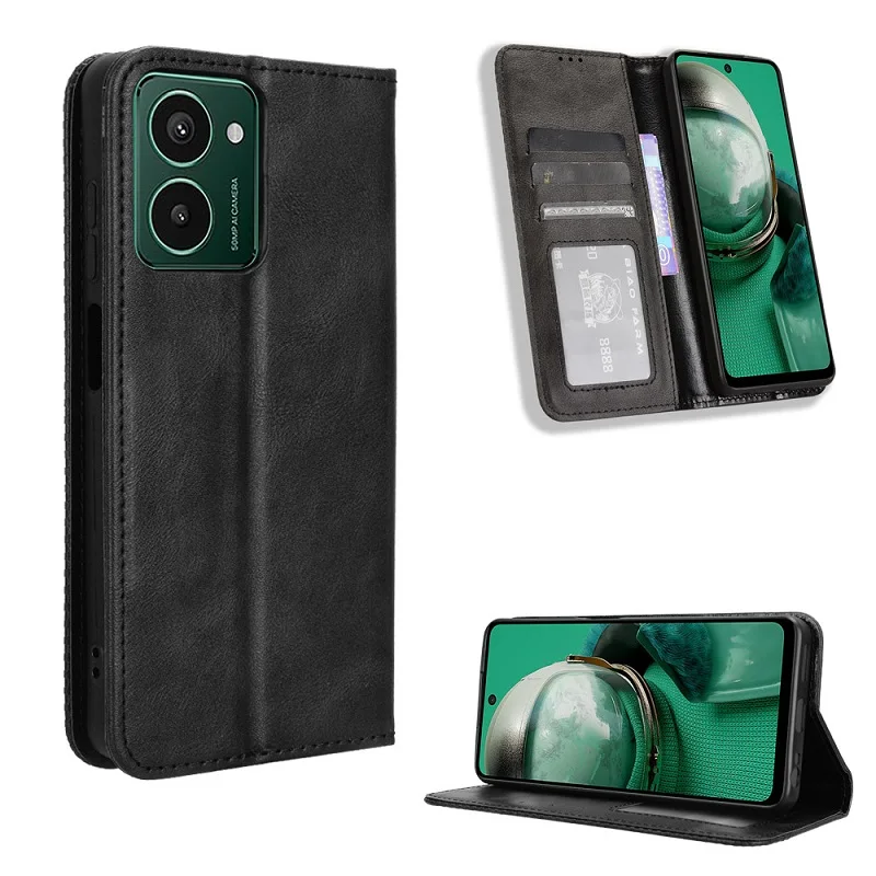 Leather Wallet Case with Magnetic Book Stand and Card Holder
