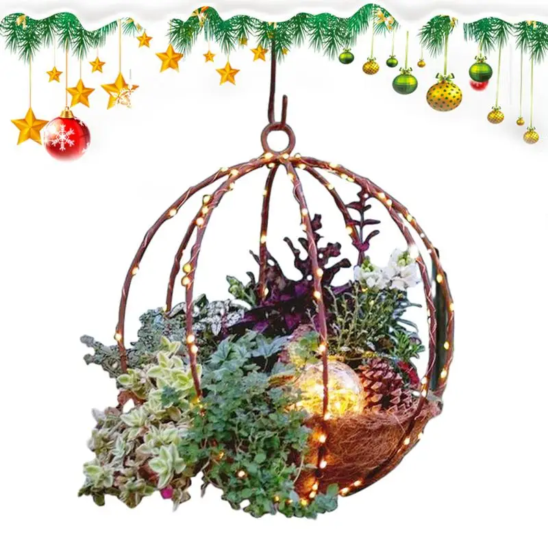 

Christmas Baskets Garlands With Frosted Pine Cones LED Lights Artificial Christmas Flower Basket Outdoor Holiday Decor supplies