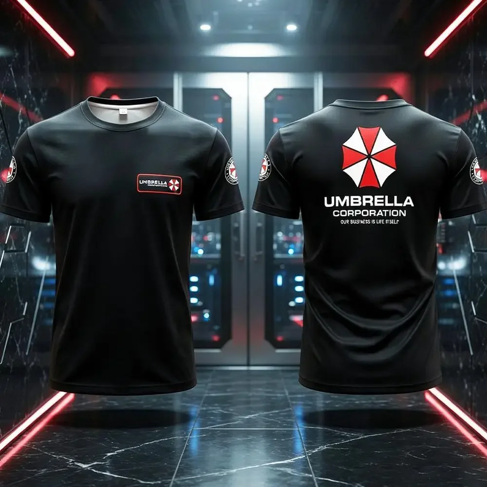 Umbrella Corporation 아이코닉 로고 슬로건 프린트 티셔츠 여름 통기..