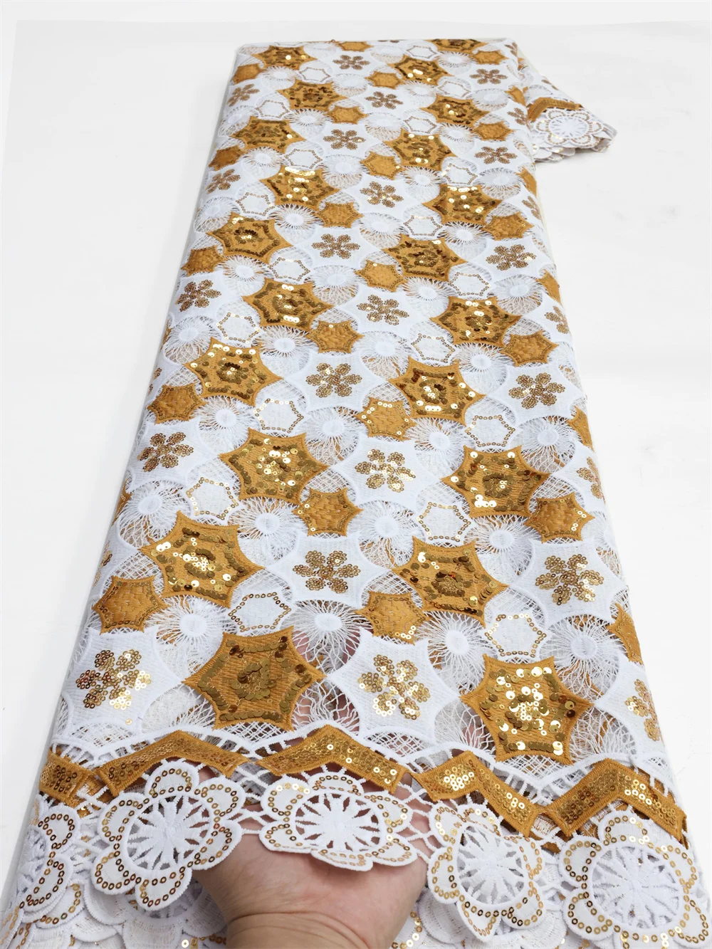 

Nigerian 5 Yards Guipure Cord Embroidery Fabric 2023 High Quality African Sequins Lace Mesh Fabric French For Women Dresses Sew