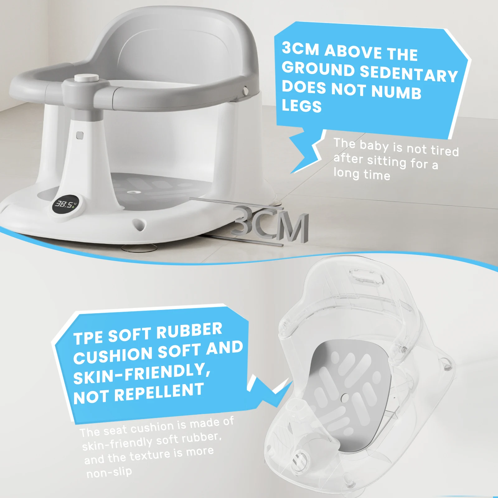 Upright Baby Bath Seat (6-24 Months) with Rotatable 360° Guardrail,