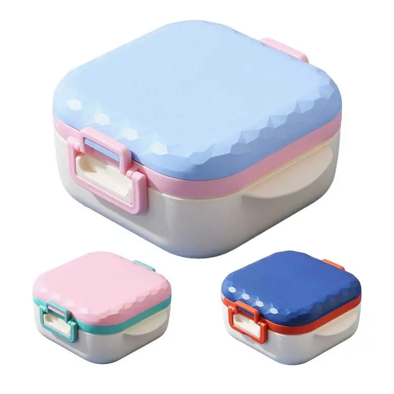 

900ml children's lunch box 3 Grid Square Bento Food Storage with cutlery fork & spoon Microwavable Kids Adults fruit Containers