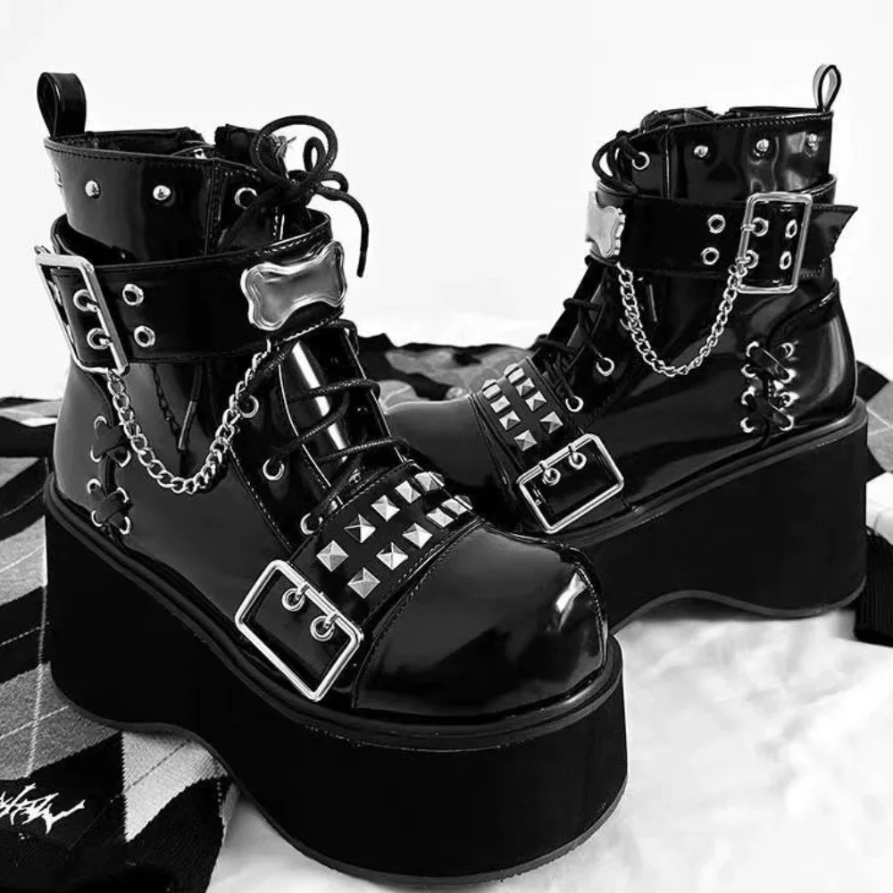 

Platform Wedges Boots for Women New Autumn Winter Gothic Style Vampire Cosplay Female Boots Cool Woman Shoes Motorcycle Boots