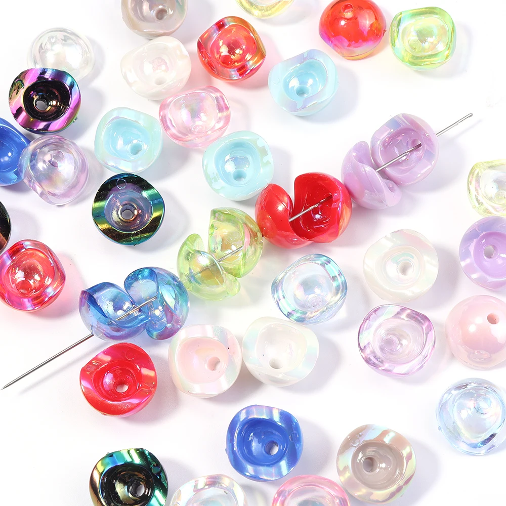 20개/세트 UV 반구형 아크릴 비즈 컬러풀 비즈 캡 에그쉘 스페이서 비즈 DIY 장식 제작 공예 비즈 액세서리