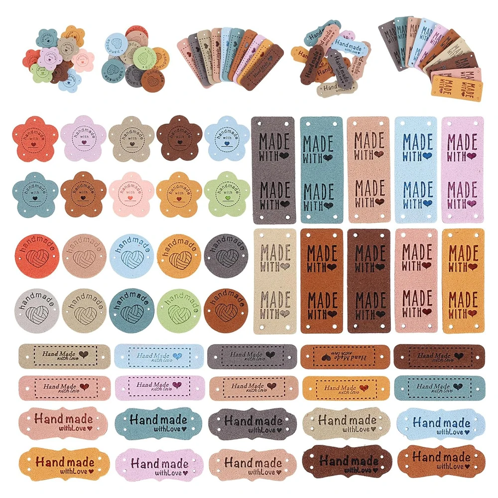 Leather Tags Clothing Labels 20 Handmade Colorful PU Leather Tags with Holes Crochet Sewing Labels For Embossed Tag Clothes Accessories