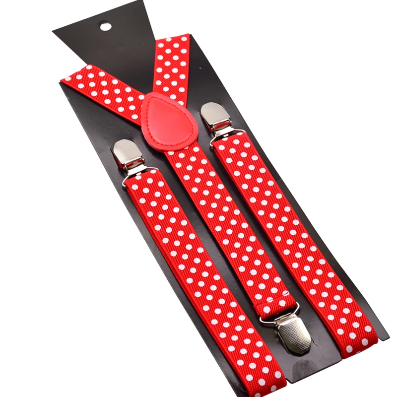 Suspenders for Women  Clips Adjustable Elastic Trouser Braces Straps men  Polka Dot Slim red Suspender 1inch wide  mix Y- back