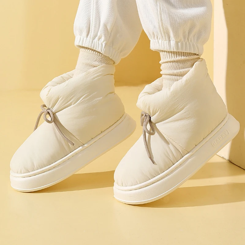 Thick Sole Waterproof Snow Boots Women Drawstring Warm Platform Cotton Padded Shoes Woman Anti Slip Thicken Plush Ankle Boots