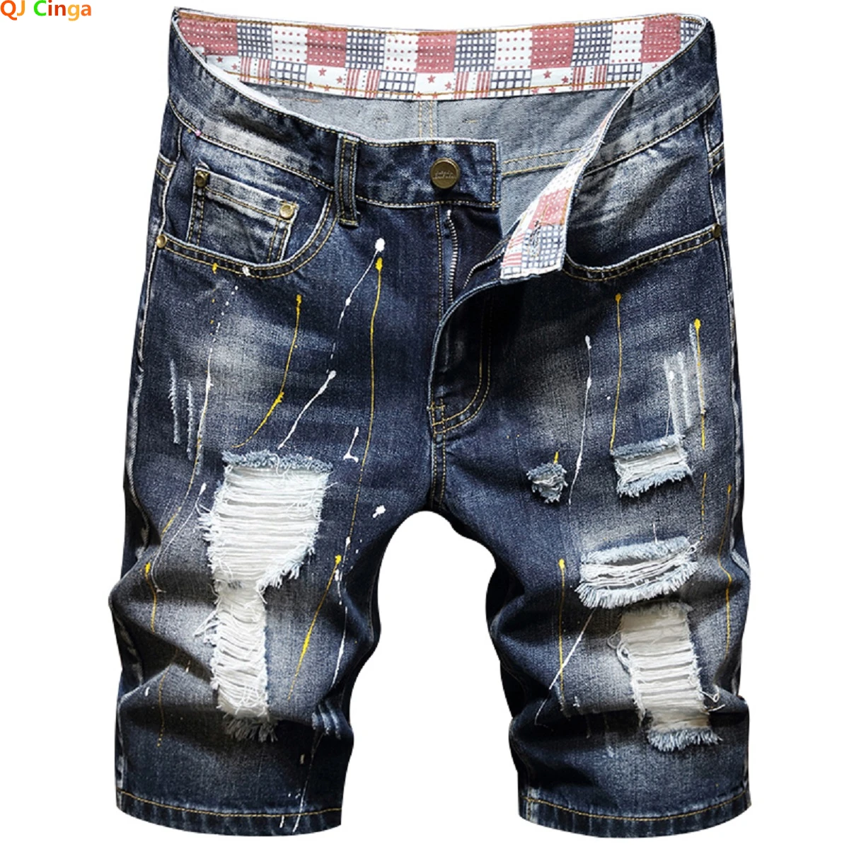 

2024 Summer Blue Men's Ripped Jeans Shorts Fashion Casual Denim Shorts Plus Size 28-34 36 38 40 Men Slacks