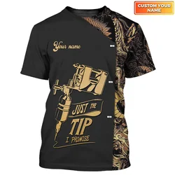 Fun 3D HD Tattoo Harajuku Printed Men's T-shirt Fashion Trend Street Casual O Neck Oversized Short Sleeve Top DIY Name Clothing