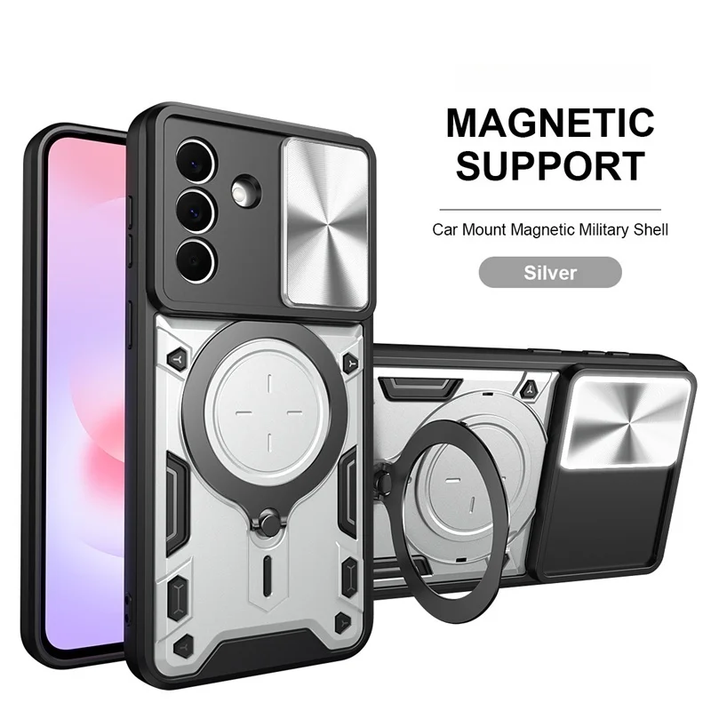 Enhanced Protective Phone Case with Slide Lens Camera Protector and Magnetic Cover Feature