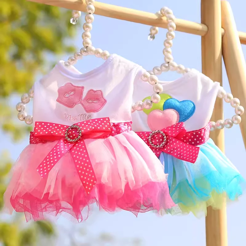 Pet Dog Skirt Puppy Sweet Princess Dress Spring Summer Lace Skirt For Small Dogs Medium Bowknot Mesh Dress Clothes Pet Costume
