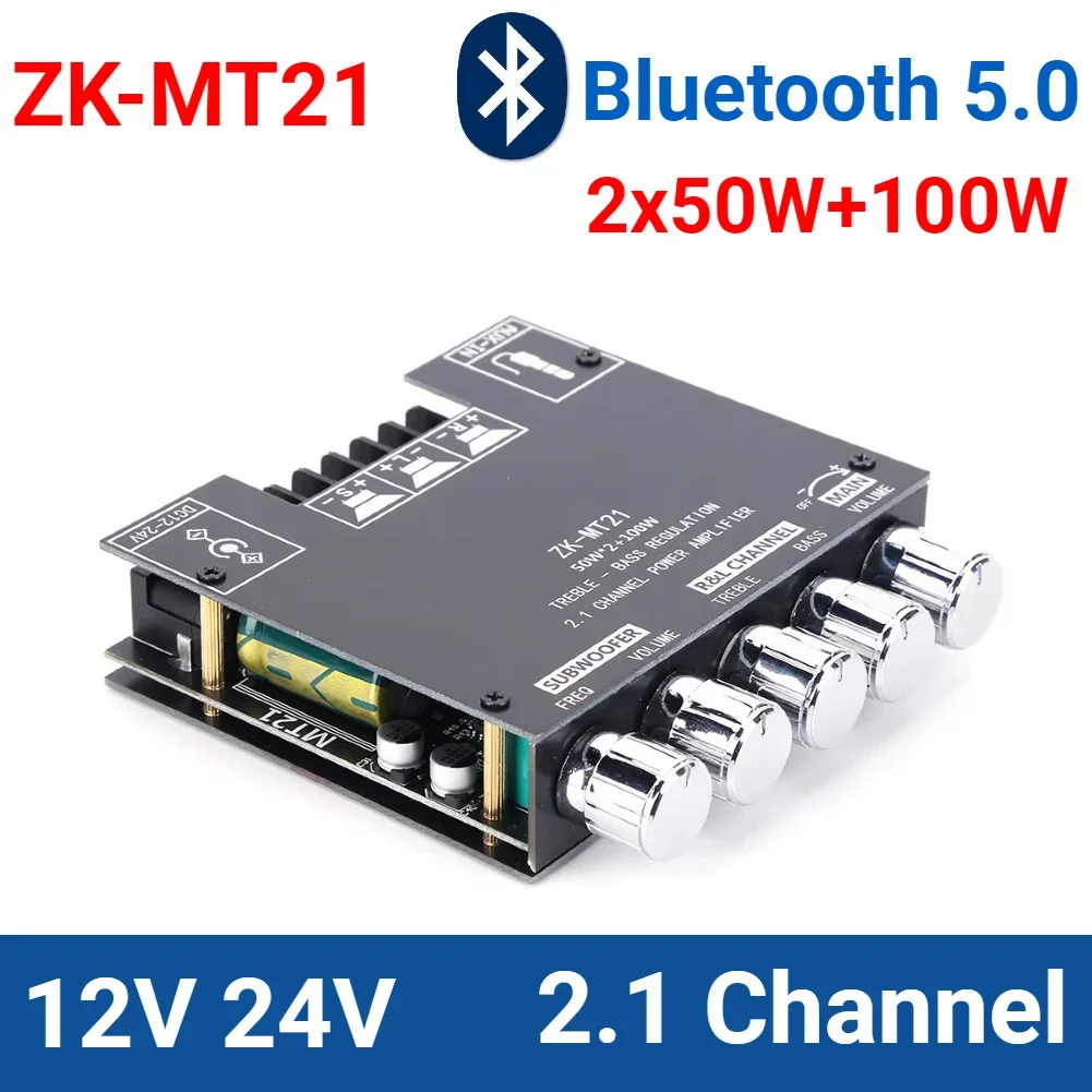 ZK-MT21 2.0/2.1 Channel Bluetooth 5.0 Subwoofer Amplifier Board 50W X 2+100W Power Audio Stereo Amplifier Board Bass AMP AUX