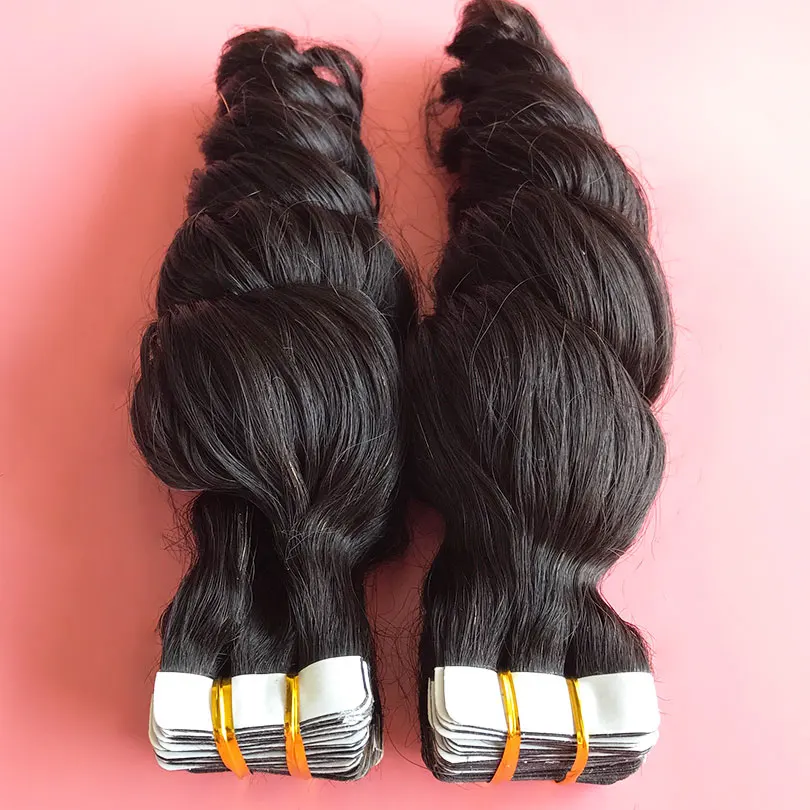 Loose Wave Tape In Hair Extensions Human Hair Adhesive Seamless Skin Weft Tape 40pcs for Women