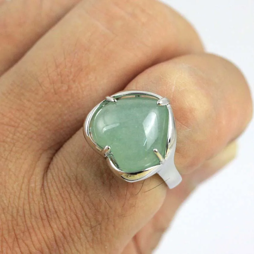 Crystal Heart Rings Natural Amethyst Rose Quartz Lapis Lazuli Aventurine Agate Stone Adjustable Finger Ring For Women Men Girls 5