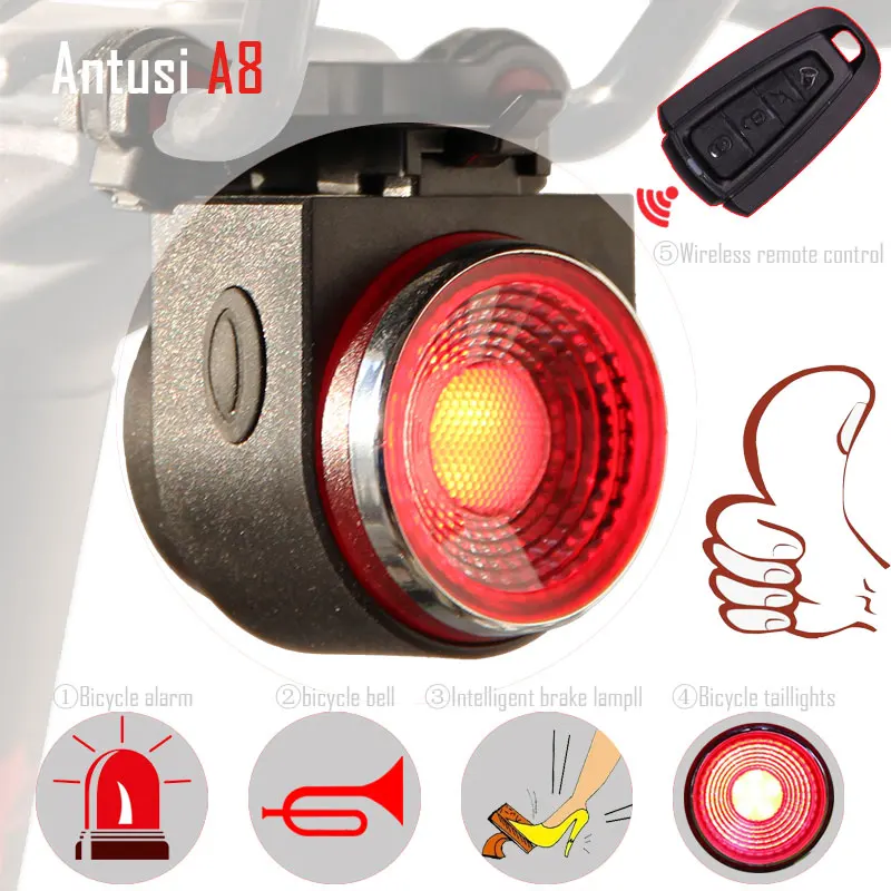 

Antusi A8 Wireless Theft Alarm Remo Bike Led Portable Rechargeable Rear Light Bell Cycling Flash Taillight Lamp Bicycle Brake