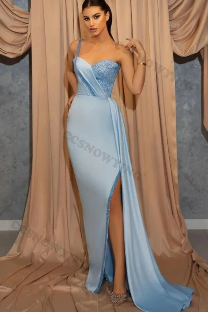 

Sexy One Shoulder High Slit Evening Dress Stain Sequin Prom Formal Party Gown Women Robes De Soirée