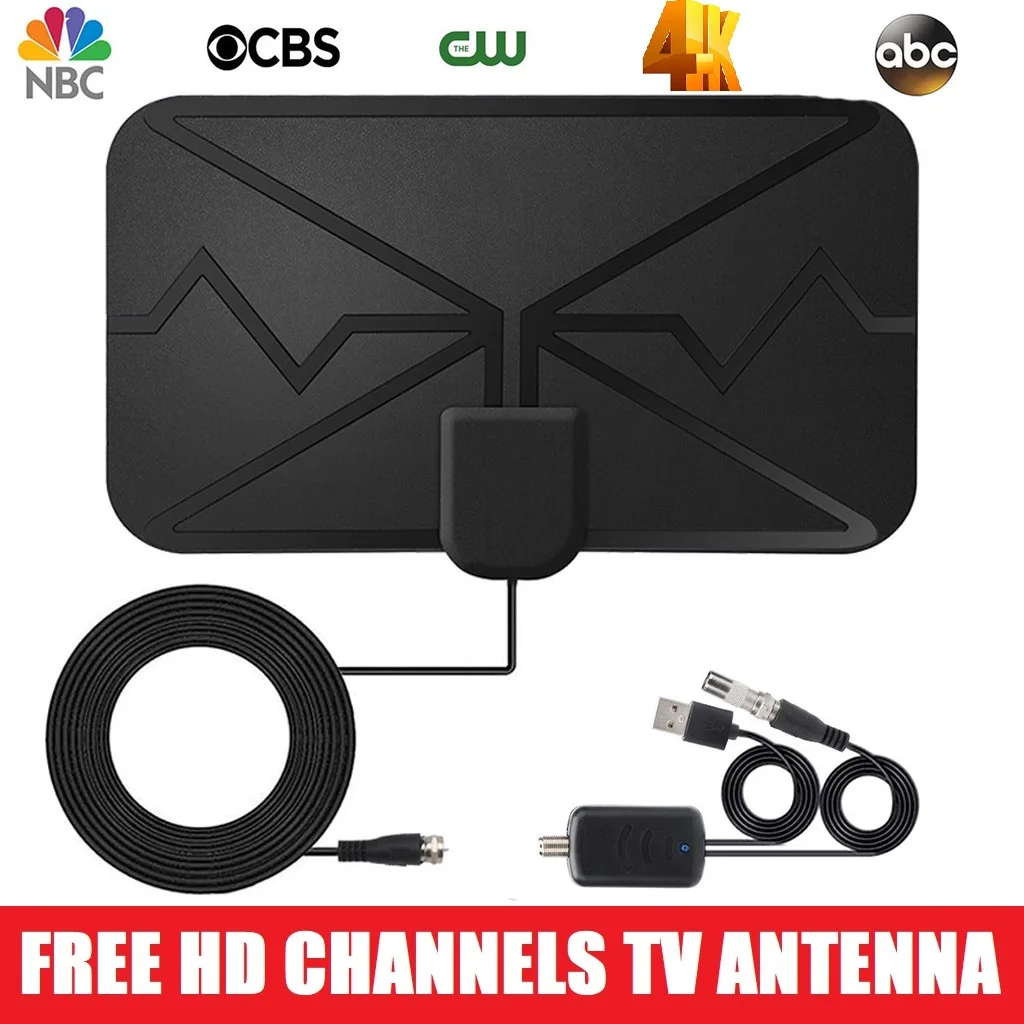 

4K 36DBI High Gain HDTV DTV Box Digital TV Antenna 3600 Miles Amplifier Booster Active Indoor Aerial HD Flat Design Fox DVB-T2