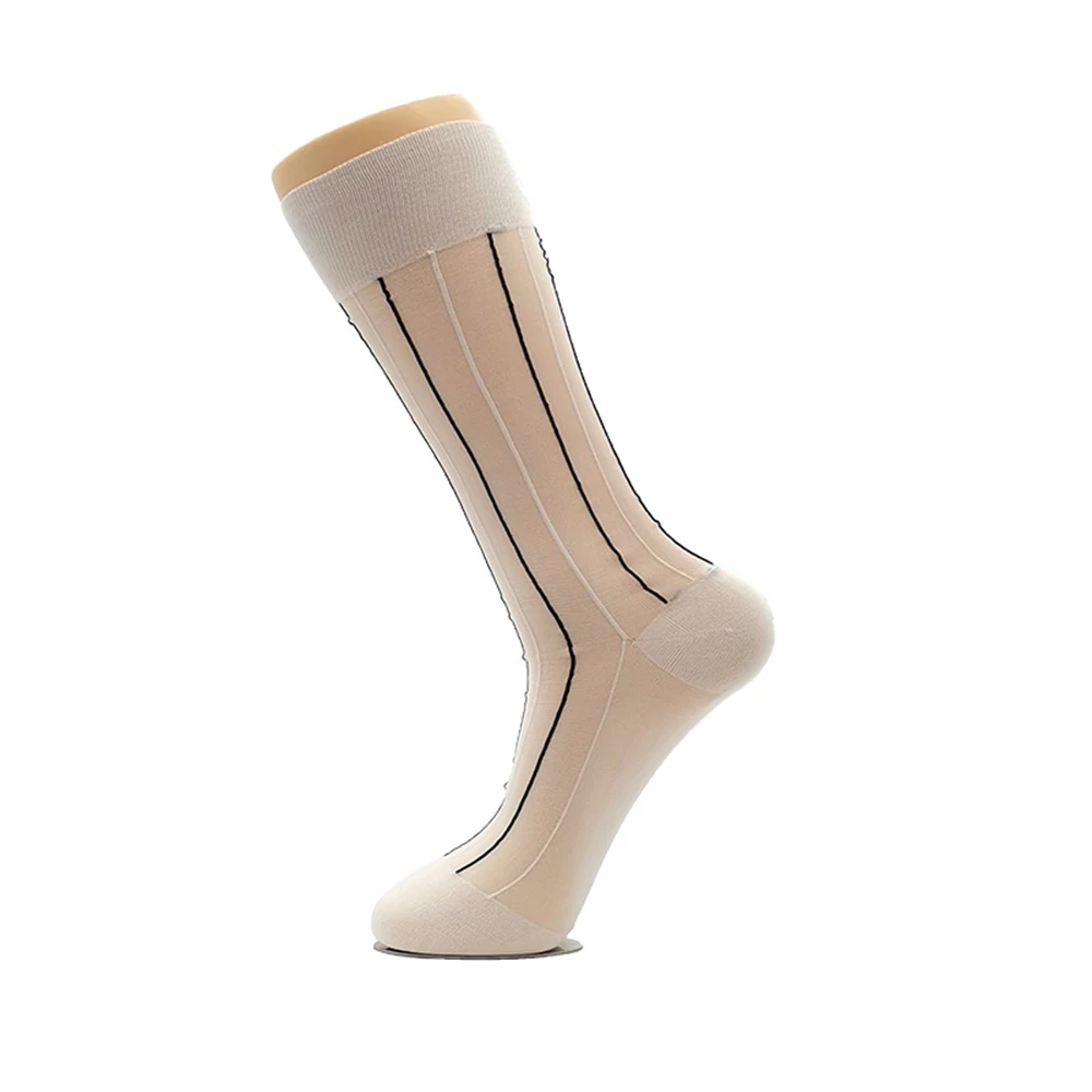 

Hot Fashion Socks Mens See-Through Sexy Sheer Silky Sports Stockings Striped Breathable Ultra-thin Dress Socks