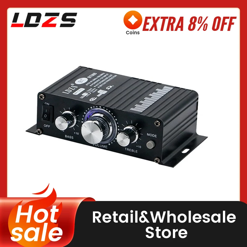 

LDZS 12V Mini Car Bluetooth Amplifier HiFi Amplifier Home Audio Computer Audio 2.0 Channel (Adapter Included) US PLUG