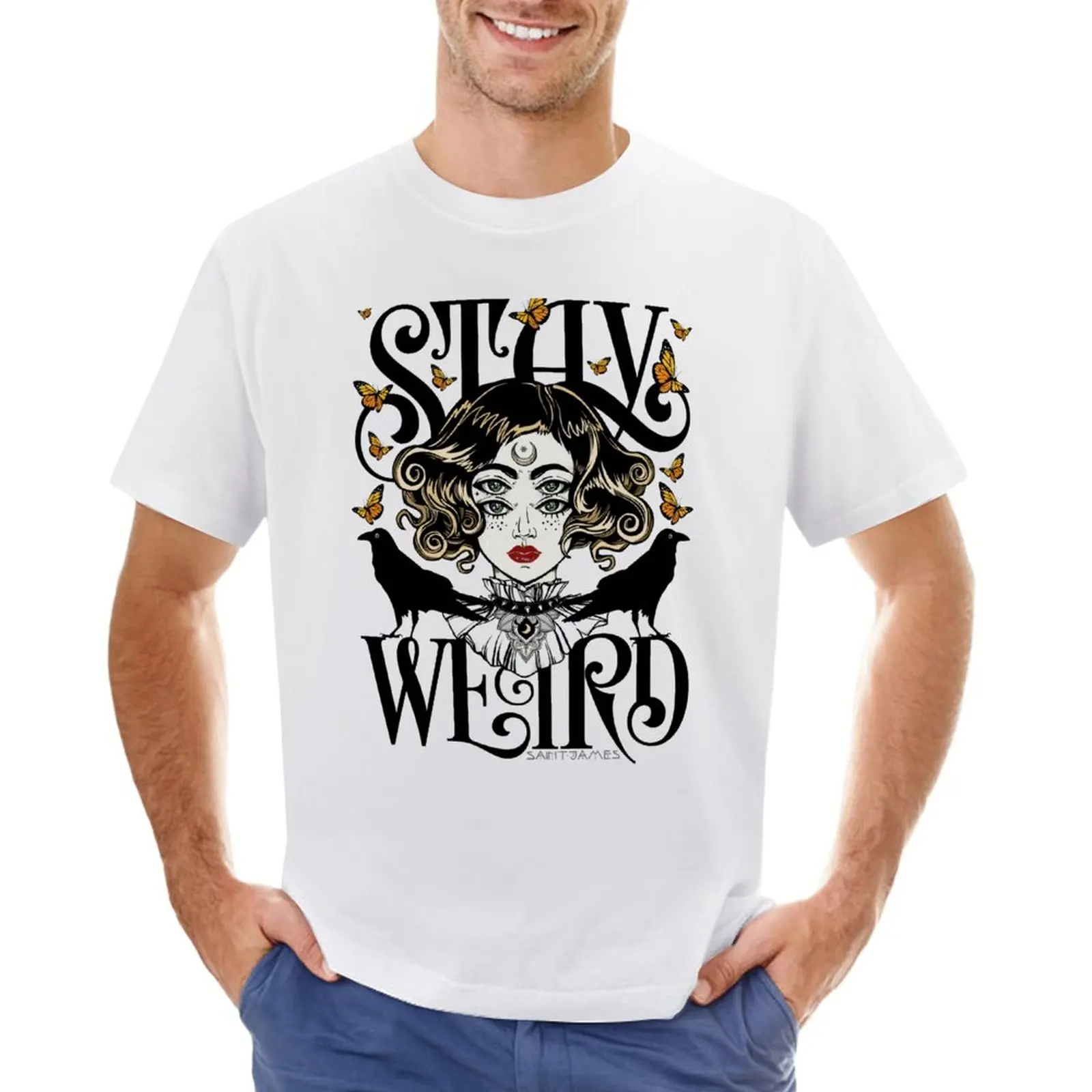 Rose And The Ravens {Stay Strange} T-Shirt Versione A Colori Vestiti Anime Vestiti Kawaii Vestiti Hippie T-Shirt Per Uomo Cotone